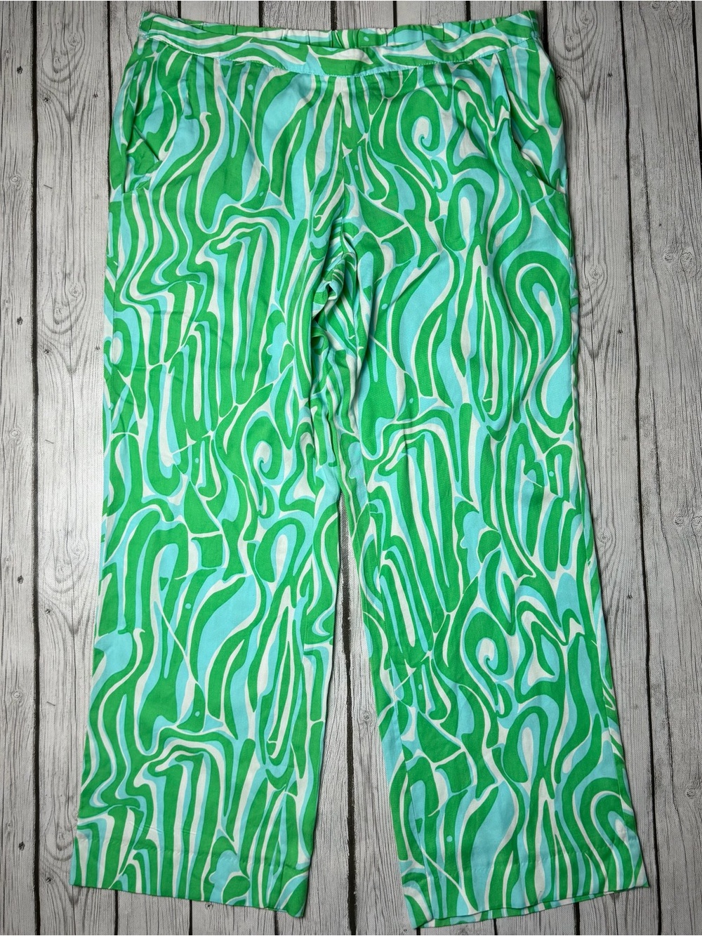 Lilly Pulitzer Women's XL Cambridge Palazzo Pants Green Finders Keepers FLAWED